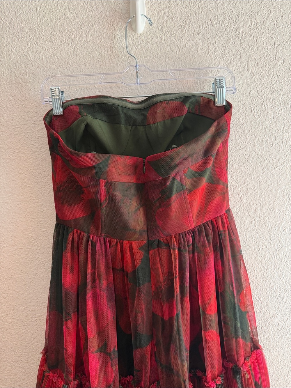 Hutch Isabella Gown Olive Blotted Floral Strapless Tiered Maxi Dress Size 4 - Picture 7 of 9